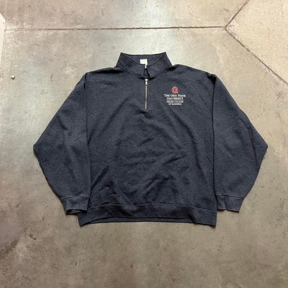 Y2K Embroidered Boxy Oversized Quarter zip Grey Ohio state College Pullover‎